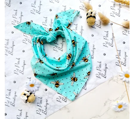 Bright Blue Cord Bumble Bee Polka Dots Dog Bandana