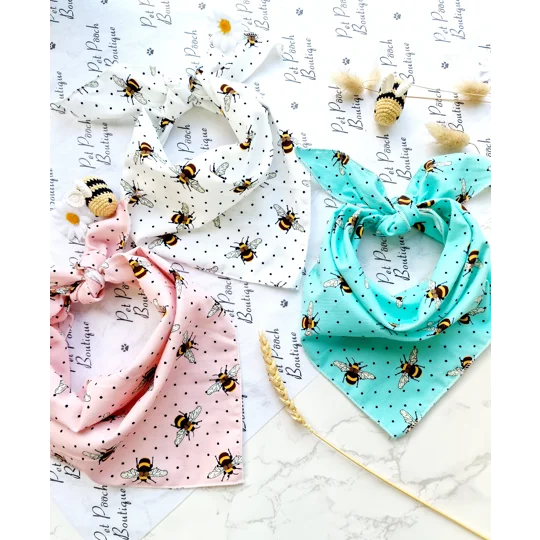 Rose Petal Pink Cord Bumble Bee Polka Dots Dog Bandana