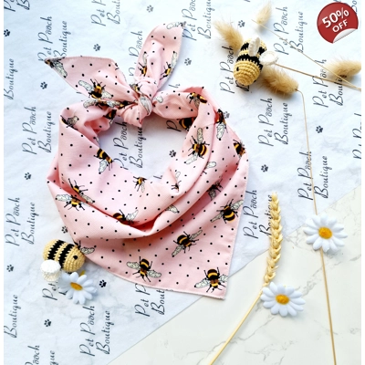 Rose Petal Pink Cord Bumble Bee Polka Dots Dog Bandana
