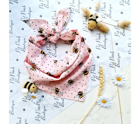 Rose Petal Pink Cord Bumble Bee Polka Dots Dog Bandana