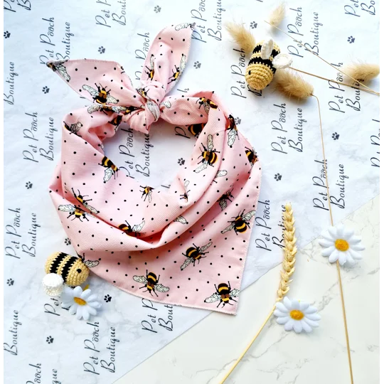 Rose Petal Pink Cord Bumble Bee Polka Dots Dog Bandana