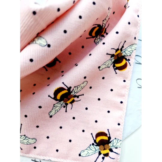 Rose Petal Pink Cord Bumble Bee Polka Dots Dog Bandana