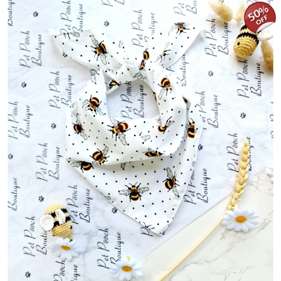 White Ivy Cord Bumble Bee Polka Dots Dog Bandana