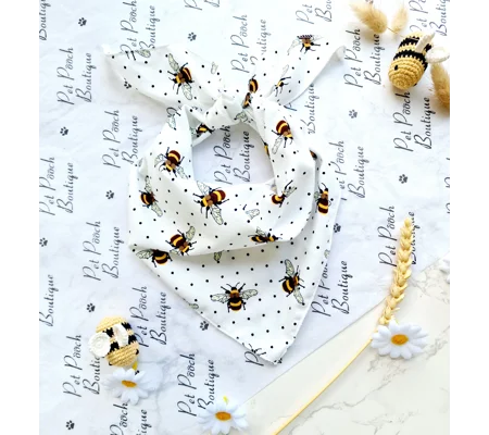 White Ivy Cord Bumble Bee Polka Dots Dog Bandana