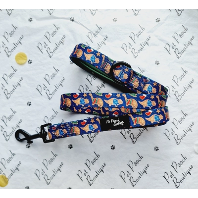 Christmas Dino Rawr Biscuits Dog Lead - Reversible Christmas Dino Rawr Biscuits Dog Lead - Reversible