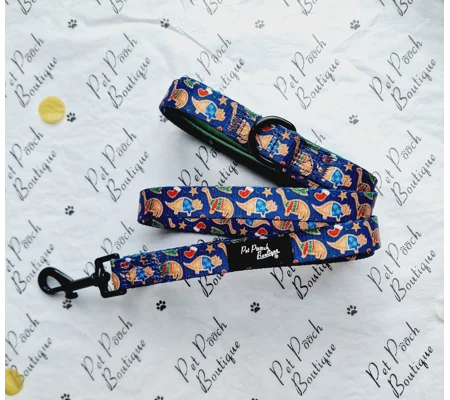 Christmas Dino Rawr Biscuits Dog Lead - Reversible