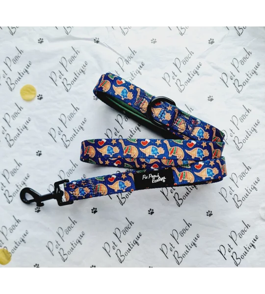 Christmas Dino Rawr Biscuits Dog Lead - Reversible