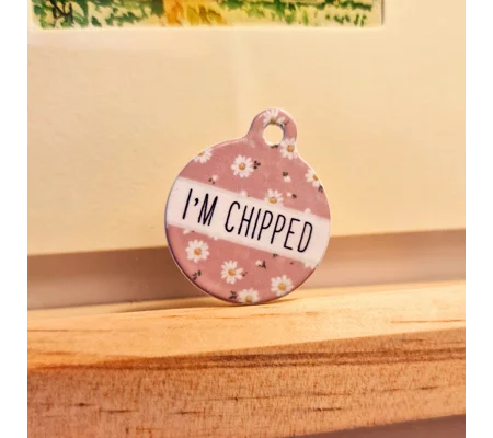 Dusky Pink Daisies Custom ID Dog Tag - NEW STYLE