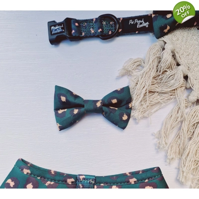 Emerald Green Leopard Dog Bow Tie
