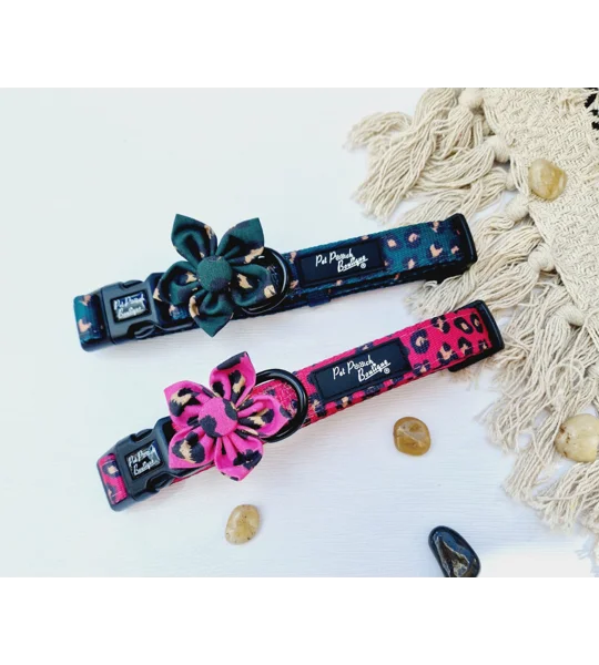 Emerald Green Leopard Flower Collar Attachment