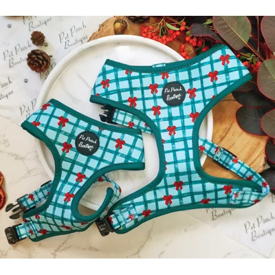 Festive Plaid Christmas Dog Harness