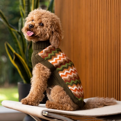 Forest Chevron Knit Alpaca Wool Dog Jumper - Alqo Wasi Forest Chevron Knit Alpaca Wool Dog Jumper - Alqo Wasi