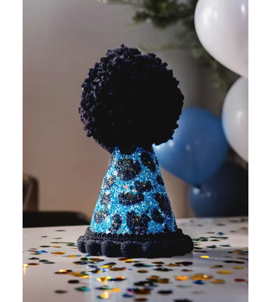 Blue & Black Leopard Prince Glitter Party DOG Hat