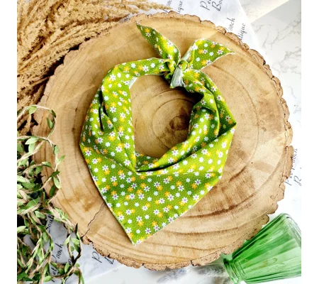 Golden Green Daisy Floral Dog Bandana
