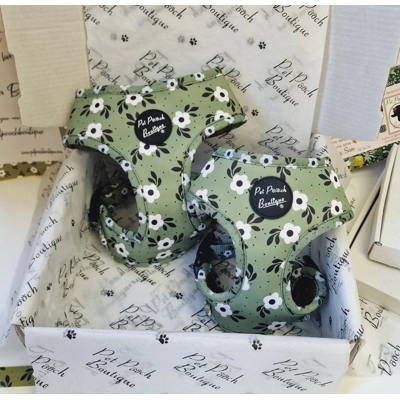 Green Meadow Daisy Dog Harness - optional flower accessory Green Meadow Daisy Dog Harness - optional flower accessory