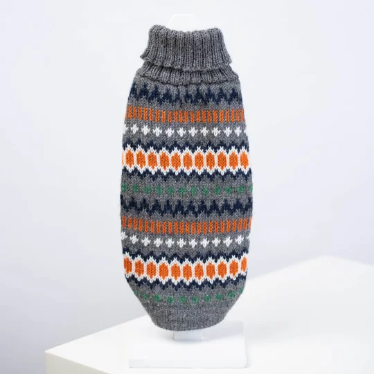 Grey Hexagon Alpaca Wool Dog Jumper - Alqo Wasi