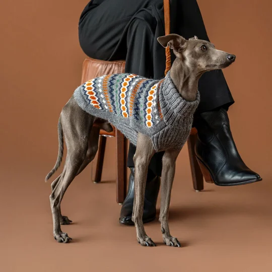 Grey Hexagon Alpaca Wool Dog Jumper - Alqo Wasi
