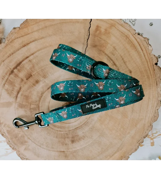 Happy Highland Cow Dog Lead - Reversible