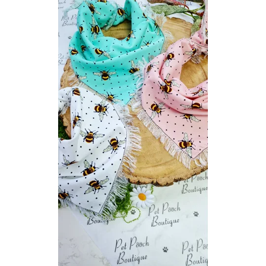 Bright Blue Frayed Bumble Bee Bandana - Scamps