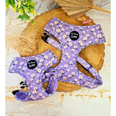 Lucky Little Lavender Daisies Dog Harness - optional flow.. Lucky Little Lavender Daisies Dog Harness - optional flow..