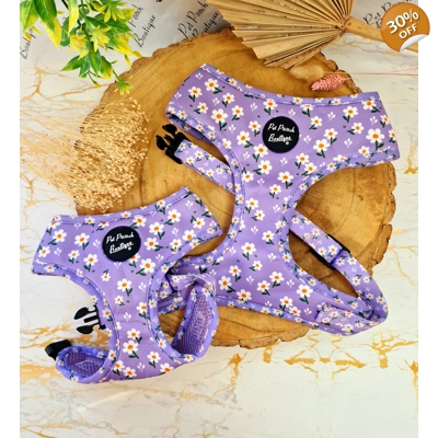 Lucky Little Lavender Daisies Dog Harness  - optional flower accessory