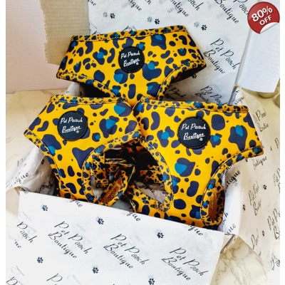 Mustard Yellow & Teal Leopard Dog Harness Mustard Yellow & Teal Leopard Dog Harness