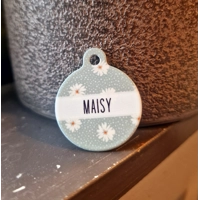 Pretty Little Pastel Green Daisies Custom ID Dog Tag - NEW STYLE