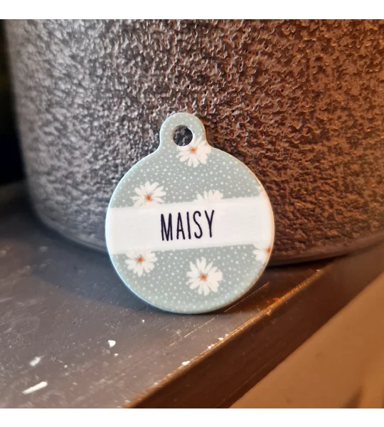 Pretty Little Pastel Green Daisies Custom ID Dog Tag - NEW STYLE