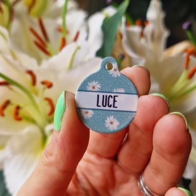 Pretty Little Pastel Green Daisies Custom ID Dog Tag - NEW STYLE