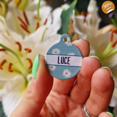 Pretty Little Pastel Green Daisies Custom ID Dog Tag - NEW STYLE