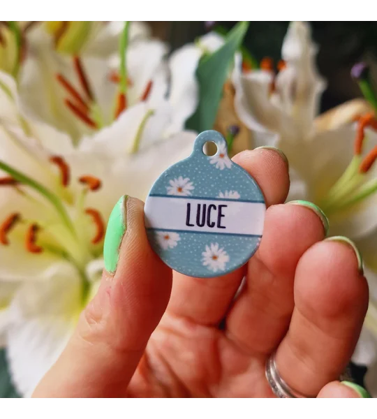 Pretty Little Pastel Green Daisies Custom ID Dog Tag - NEW STYLE