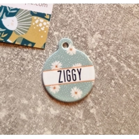 Pretty Little Pastel Green Daisies Custom ID Dog Tag - NEW STYLE