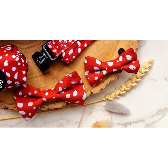 Poppy Toadstool Polkas Dog Bow Tie