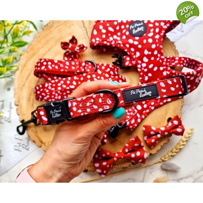 Poppy Toadstool Polkas Dog Collar - OPTIONAL Bow Tie/Flower ACCESSORY