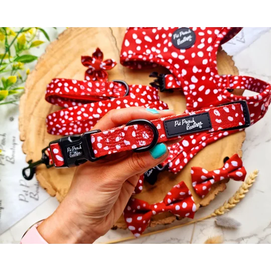 Poppy Toadstool Polkas Dog Collar - OPTIONAL Bow Tie/Flower ACCESSORY
