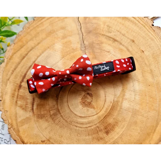 Poppy Toadstool Polkas Dog Collar - OPTIONAL Bow Tie/Flower ACCESSORY