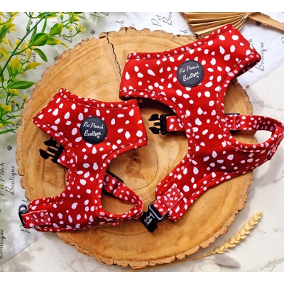 Poppy Toadstool Polkas Dog Harness  - optional bow tie/flower accessory