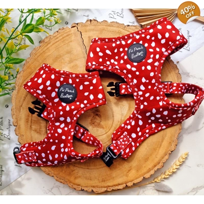Poppy Toadstool Polkas Dog Harness  - optional bow tie/flower accessory