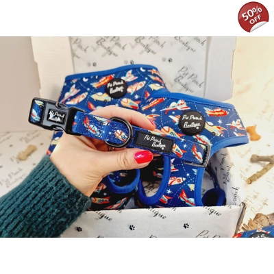 Racing Rocket Ships Dog Collar Racing Rocket Ships Dog Collar