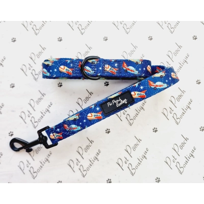 Racing Rocket Ships Dog Lead - Reversible