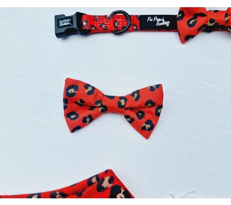Red Leopard Print Dog Bow Tie