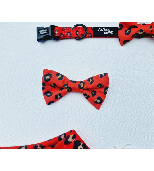 Red Leopard Print Dog Bow Tie