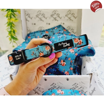 Rosie Rose Cornflower Blue Floral Dog Collar