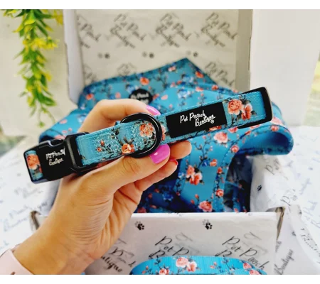 Rosie Rose Cornflower Blue Floral Dog Collar