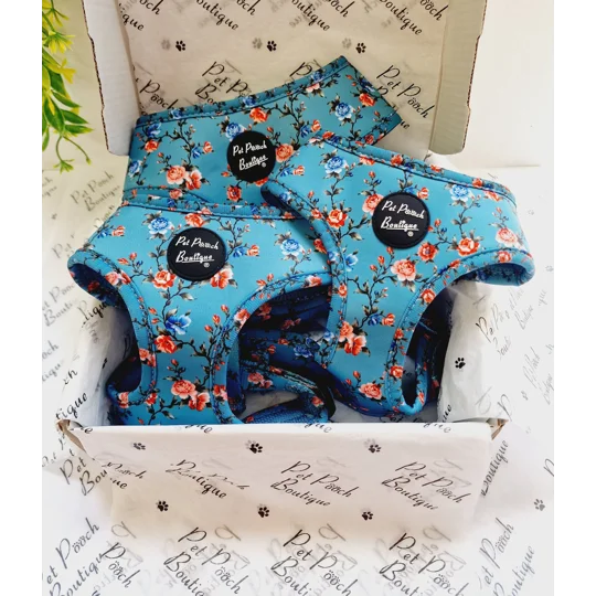 Rosie Rose Cornflower Blue Floral Dog Harness