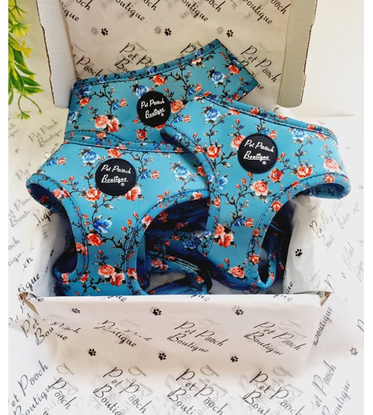 Rosie Rose Cornflower Blue Floral Dog Harness