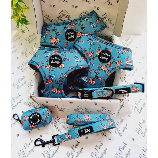 Rosie Rose Cornflower Blue Floral Dog Harness