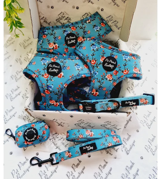 Rosie Rose Cornflower Blue Floral Dog Harness