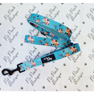 Rosie Rose Cornflower Blue Floral Dog Lead - Reversible Rosie Rose Cornflower Blue Floral Dog Lead - Reversible