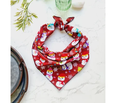 Snowflake Snowman Red Christmas Bandana